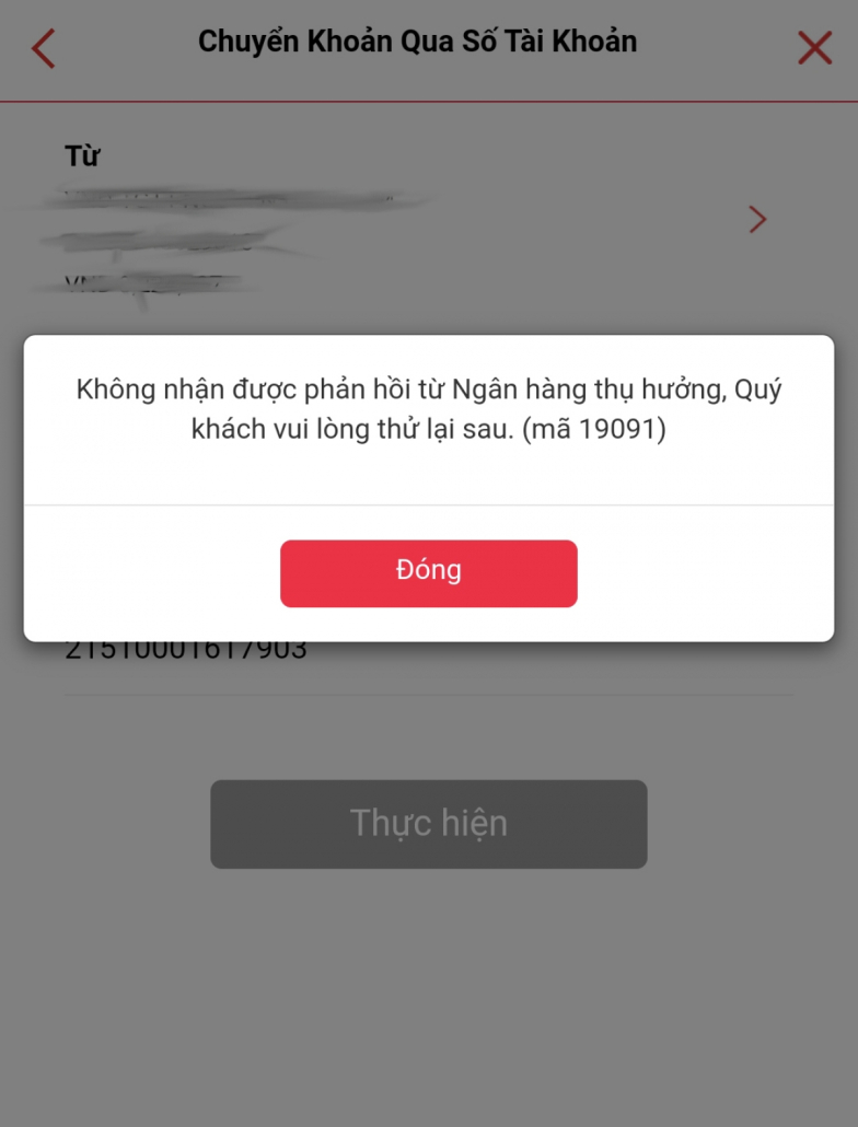 chuyển tiền thành công nhưng không nhận được tiền